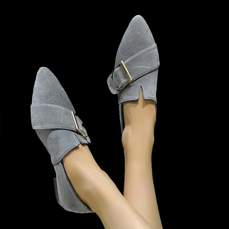 Fashion Women's Flats Shoes Black Velvet Office Lady Pumps Fashion Pointed-toe Belt-buckled Thin Shoes Large Size Loafers Casual Shoes