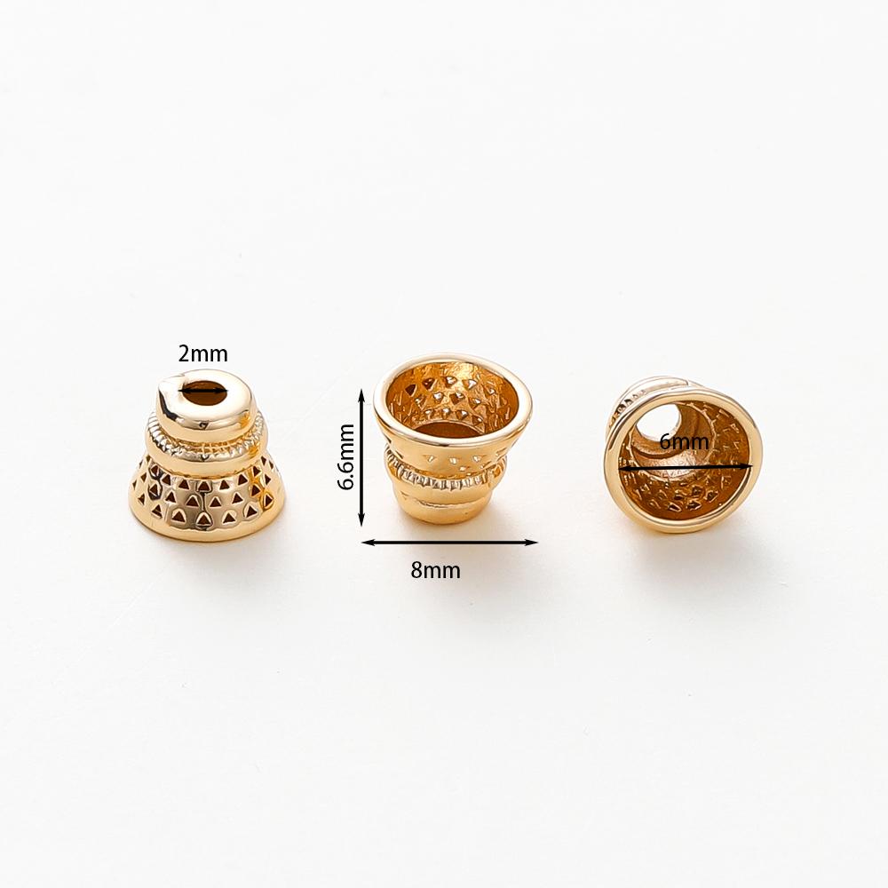 10PCS/lot 6.5*8MM 18K Gold Plated Brass Beads Caps Tassel Caps Bracelet Jewelry Making Supplies DIY Findings Accessories
