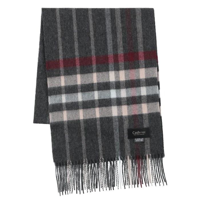 [Cashmee] ch33 Cashmere 100% Tartan Check Wave Muffler Sirius (REDO GRAY LARSON (DW13)) One Size