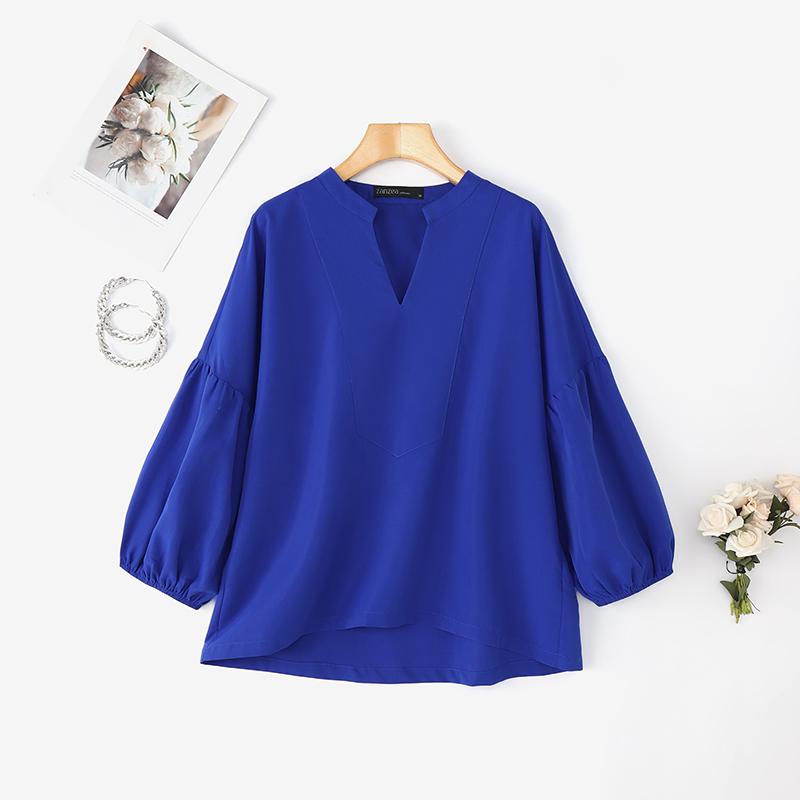 ZANZEA Women Casual V-Neck Solid Color Loose 3/4 Sleeve Blouse