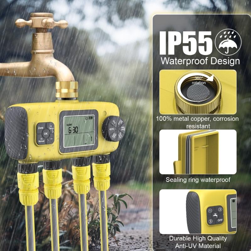 Programmable 4 Zone Sprinkler Timer Durable ABS Construction IPX5 Waterproof Watering System For Lawn And Garden