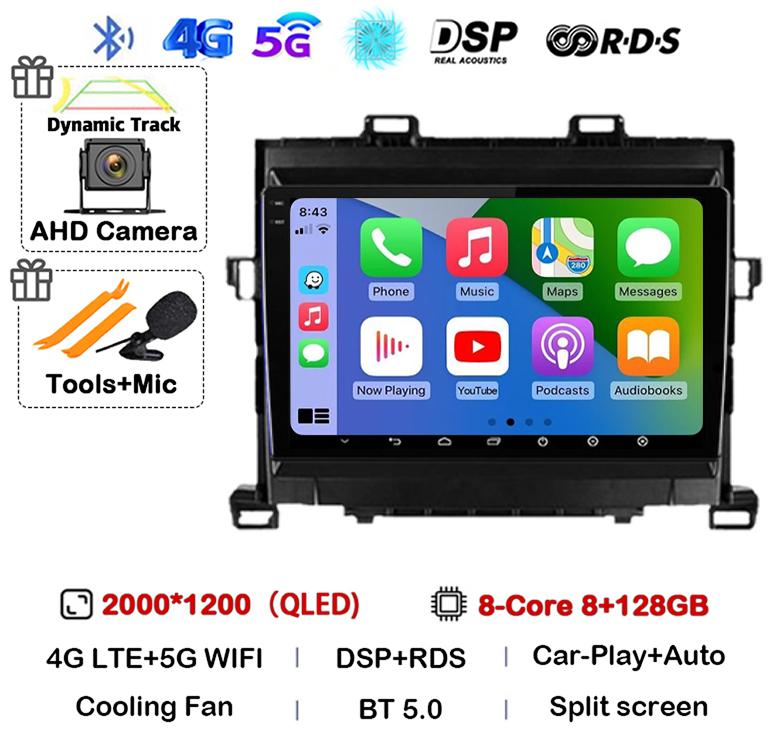 Android 14 Carplay Auto  For Toyota Alphard H20 2008-2012 2013 2014 Car Radio GPS Stereo Multimedia Player Head Unit WIFI+4G DSP