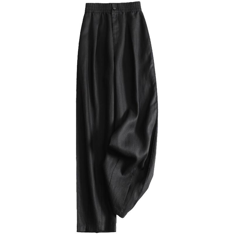 Breathable high-quality narrow wide-leg pants women's 2025 spring and summer new literary solid color elastic waist cotton and linen casual pants