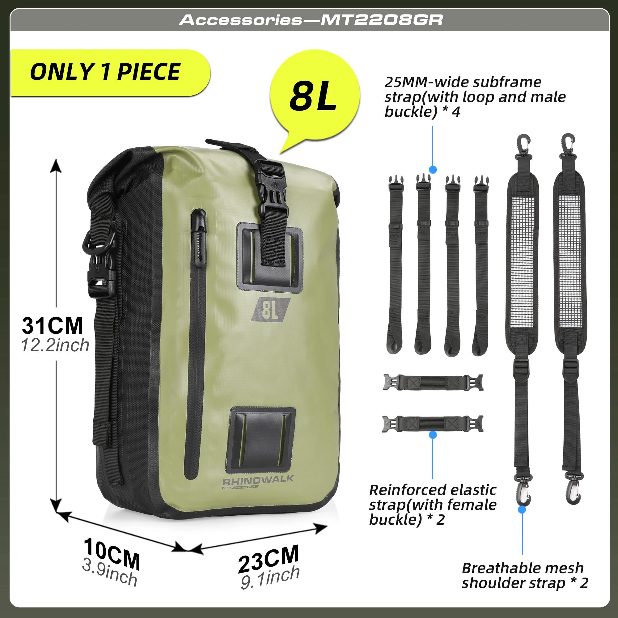 Rhinowalk Motorcycle Back Seat Bag Waterproof 8/15/30L Tail  Storage Luggage Pannier Saddle Bumper Bag motorcycle Accessories Olive-8L