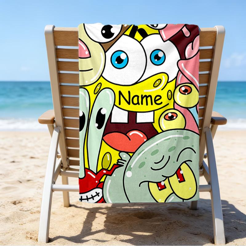 Custom Name Ultrasoft Beach Towel With Spongebob Squarepants Themeideal For Pool Camping Diving Perfect Travel Essential Vibrant Beach Towel
