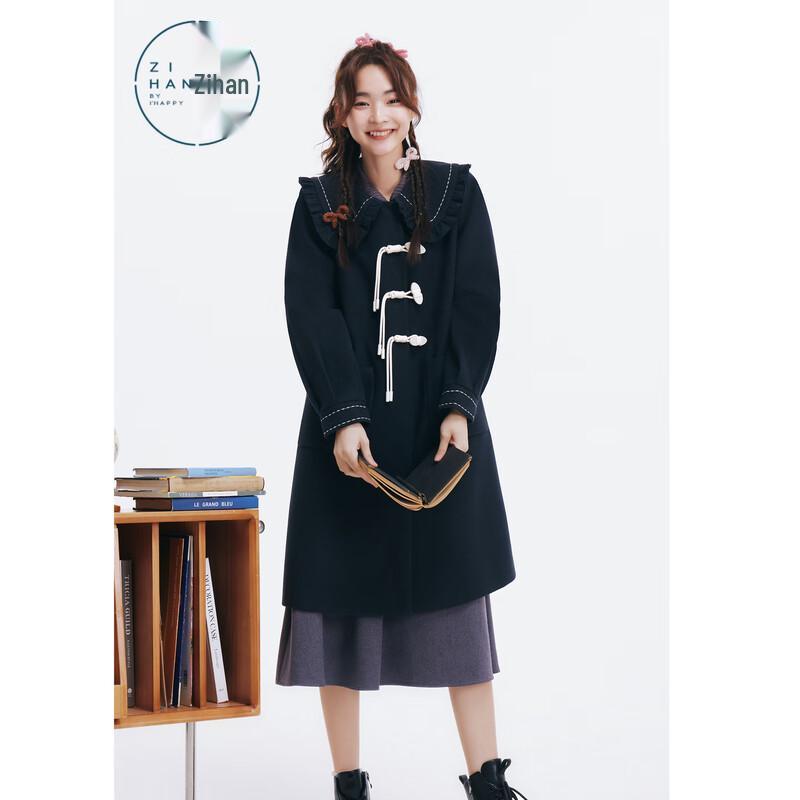 ZIHAN Women s Mid-Length Doll Collar Wool Blend Coat S