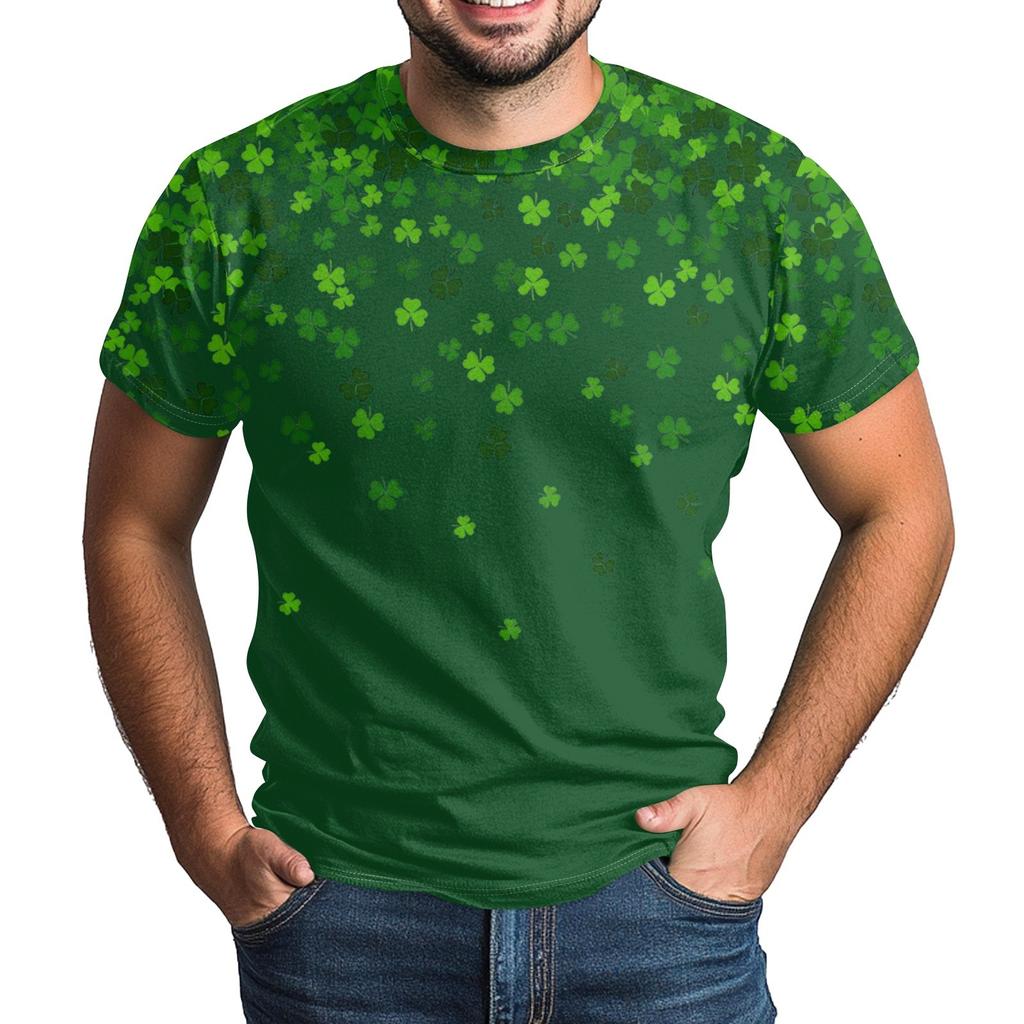 St. Patrick's Adult  Green Crew-neck Short-sleeved Printed Green Three-leaf T-shirt
