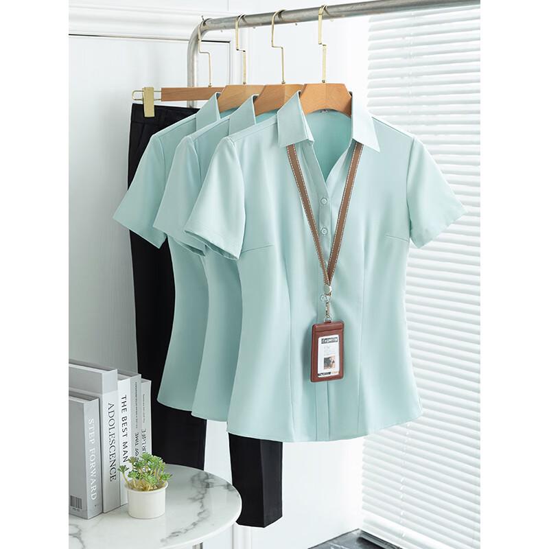Trouman Women's Bamboo Fiber V-Neck Professional Short Sleeve Blouse