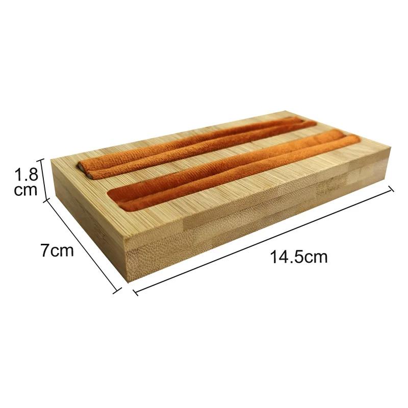 Velvet Square Ring Tray With Bamboo Wood Base 2 Slots Ring And Accessory Display Stand Earrings Jewelry Storage Rack 14.5*7CM