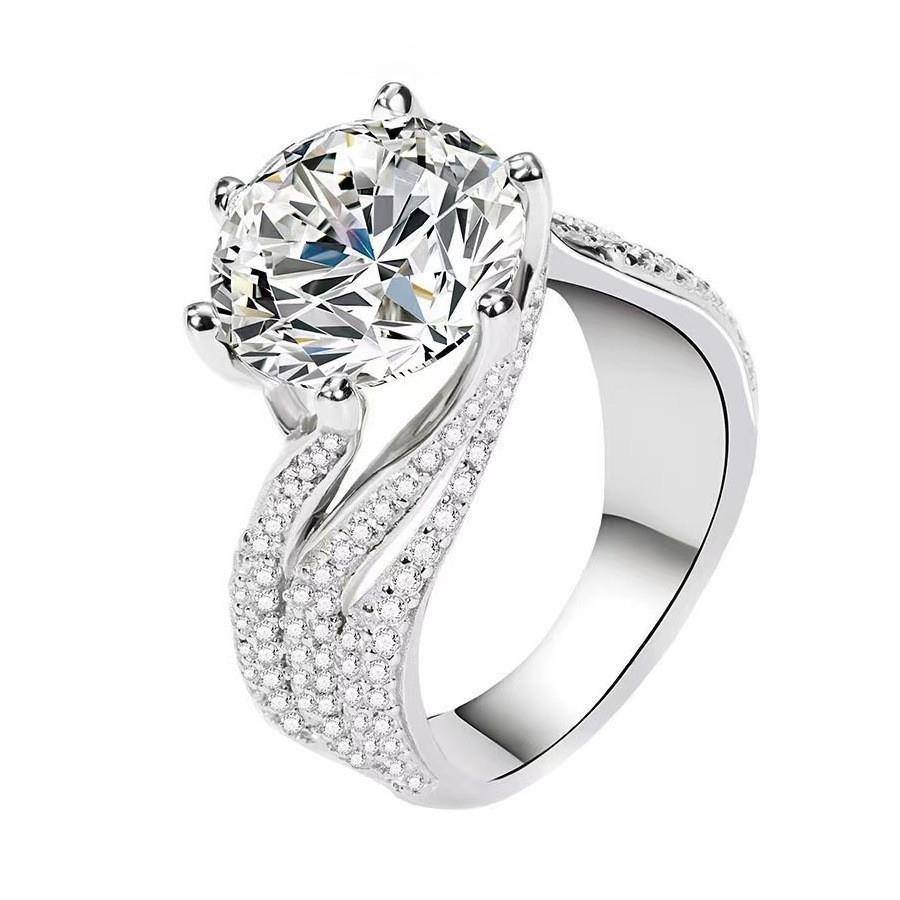 5 Carat Imitation Mozzarella Diamond Six-Claw Diamond Ring, Luxury Full Diamond High-End Sense Iii Love Ring, Women