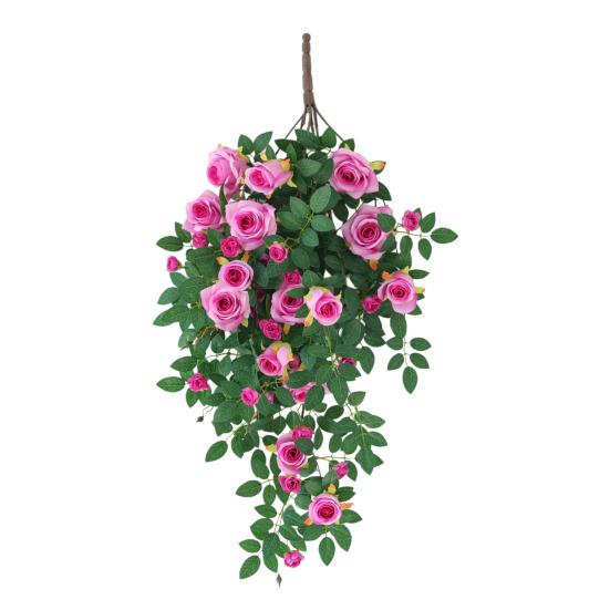 Konstgjorda blommor i rotting med 6 huvuden, falska hängande rosenrankor, konstgjorda sidenblommor i rotting för DIY-bakgrundsdekoration i bröllopsrum