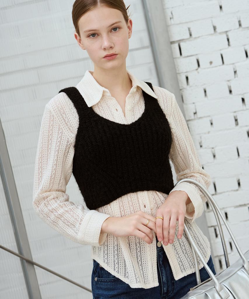 Deuloupisumeon Hairy Wool Knit Bustier Top [Cream]