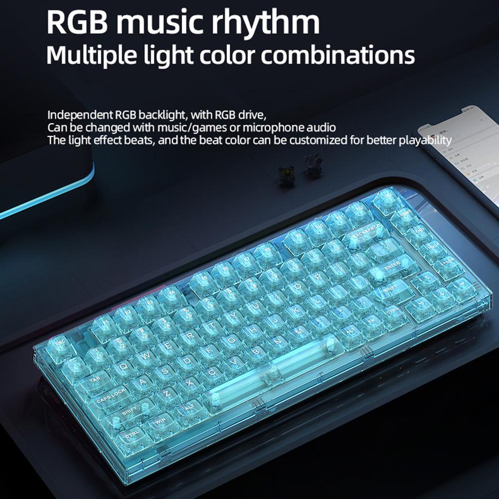 82 Keys Mechanical Hotswap Keyboard 3 Modes Crystal Gaming Keyboard Bluetooth-compatible RGB Light Hot Swap for Desktop Computer
