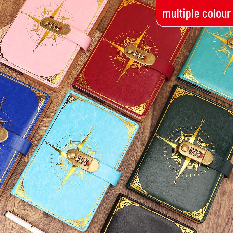 A5 Vintage Lockable Password Notebook - Thick Student Writing Diary