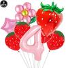 9pcs Strawberry Balloons Kits Birthday Decorations for Girls 32inch 0-9 Number Balloons for Strawberry Birthday Party Decors