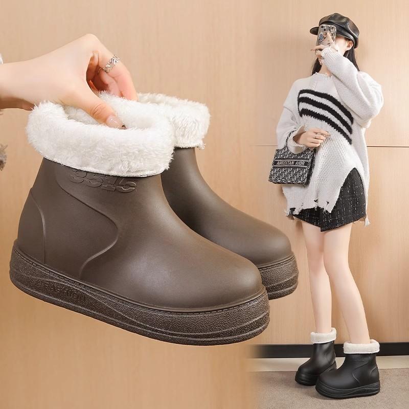 Women's Winter Mid Tube Fleece Anti Cold Anti Slip Wear Resistant And Warm Rain Shoes