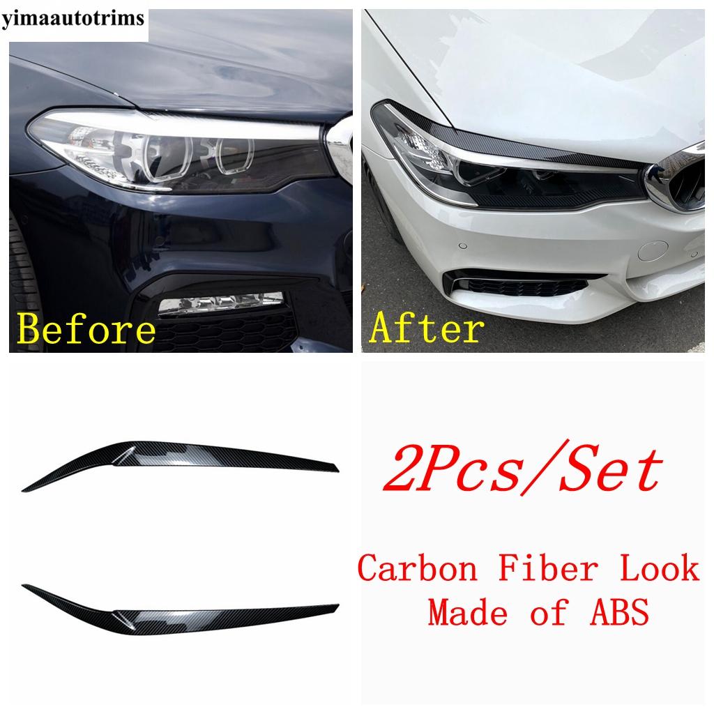 ABS Carbon Fiber / Black Car Front Headlight Lamp Eyebrow Sticker Trim Decor Accessories For BMW 5 Series G30 530I 2017 -