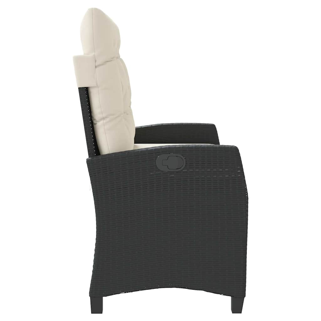 Adjustable Garden Bench with Cushions Black Poly Rattan