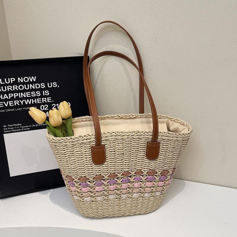 

Вместительная соломенная сумка Женская Новая Летняя Пляжная Отпускная Сумка через плечо Сумка-тоут Сумка-ведро Летняя Пляжная Отпускная Сумка на одно плечо