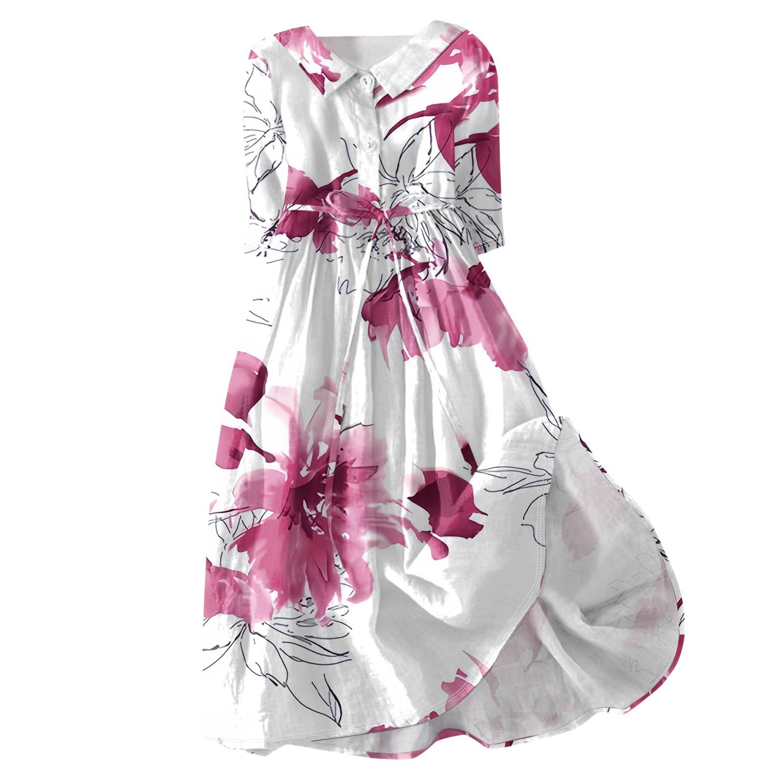 

Женское модное платье с семиточечными рукавами и пуговицами с цветочным принтом и лацканами с завязками XXXL