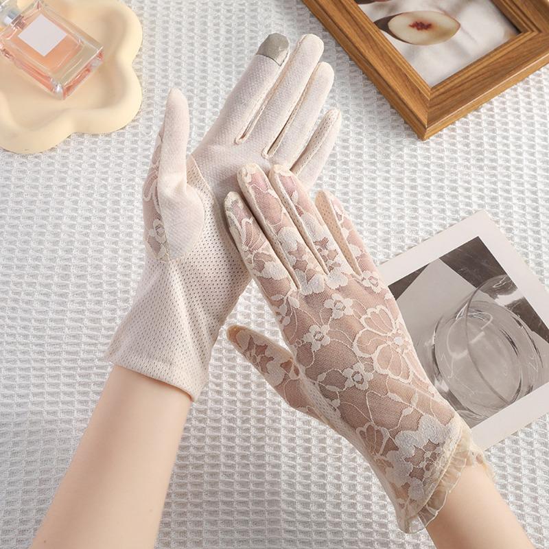 New sunscreen gloves women's spring summer outdoor riding driving lace non-slip bow