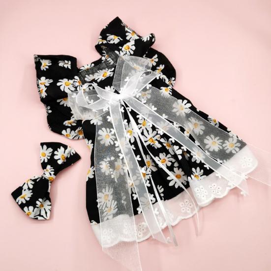 Yousheng Summer Dog Dress Cute Bow Hairpin Floral Print Elegant Outfit Breathable Casual Wear Bow-knot Lace Princess Dress Pet Cat Two-legged Clothing