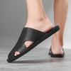 Men Slippers Handmade Simple Flats Brown Leather Sandals Black Summer Roman Sandals Closed Toe Beach Shoes Plus Size