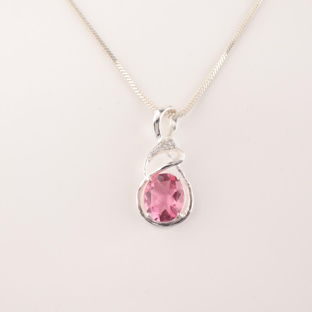 Women Gift Pink Tourmaline Gemstone 925 Sterling Silver Jewelry Zircon Pendant CZP-13-5