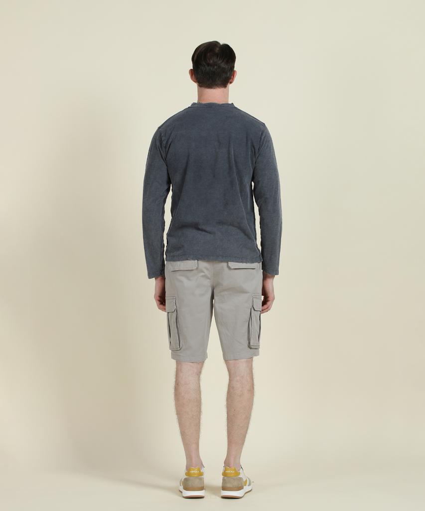 PANICALE Blue Garment Dye Cotton Henry T-Shirt