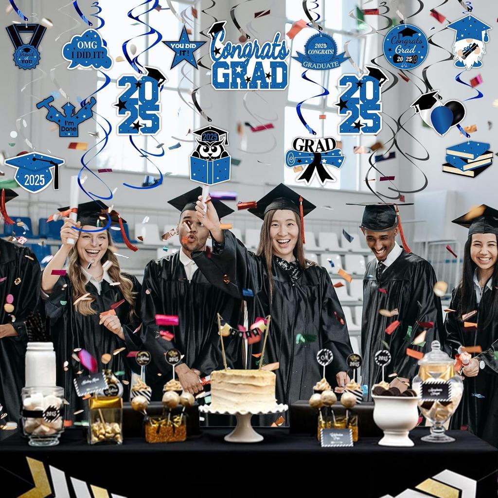 Tifeson Graduation Decorations 2025 Blue - 36 PCS Party Supplies, Congrats Grad Hanging Swirls, High School College Class of 2025 Decor