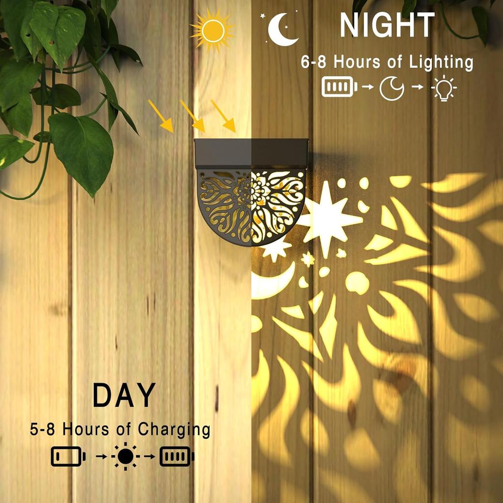 Solar Fence Lights 6 Pack Solar Deck Lights Waterproof LED Solar Powered Step Lights Wall Lights Outdoor Decorations Warm Yellow Light Decorative