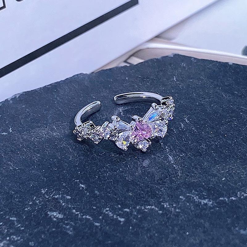 Fashion Women'S Bow Pink Zir*****Pen Ring Niche Light Luxury High-End Exquisite Jewelry