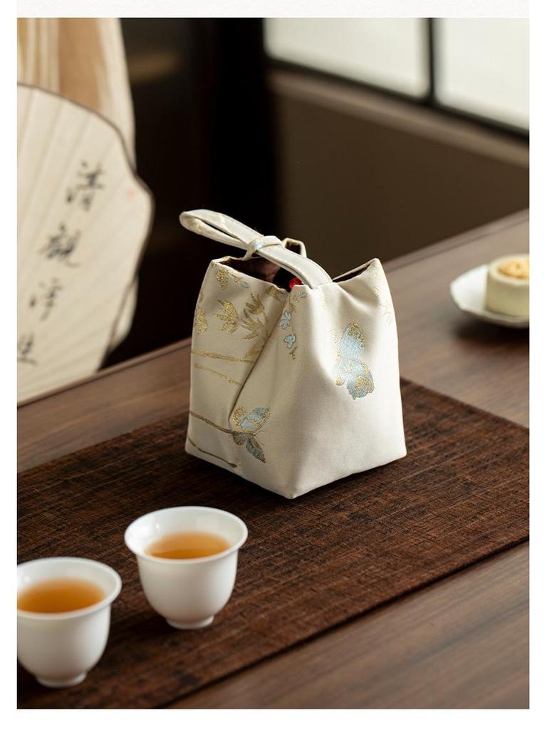 Portable Fabric Bag for Tea Set and Accessories - High-End Chinese Design