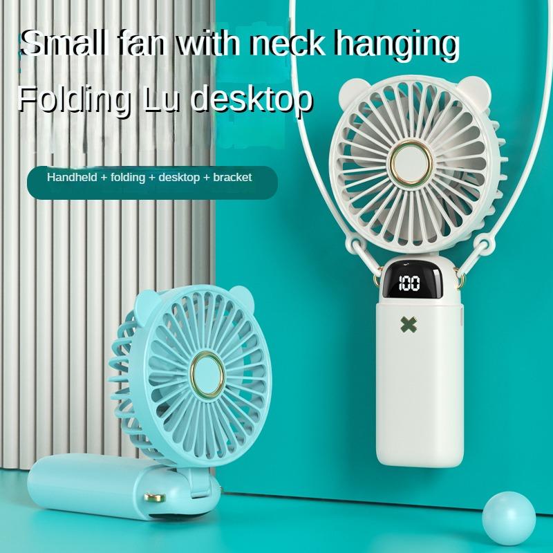 Handheld Fan Mini Foldable Portable Neck Hanging Fans 5 Speed USB Rechargeable 3000mAh Fan with Phone Stand and Display Screen