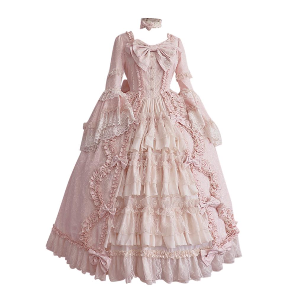 Women Medieval Vintage Dress Gothic Lolita Dress Long Sleeve Classic Lolita Dress Sweet Cute Ruffle Dress Anime Cosplay Costume