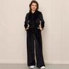 Casual sports velvet 2-piece suit with hooded long-sleeved top and wide-leg pants