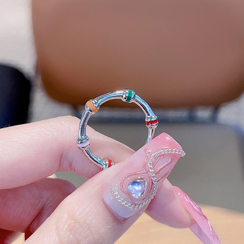 Retro Style Colored Flowers Stars High-End Open Ring Niche Design Ring Adjustable Personalized Hand Jewelry