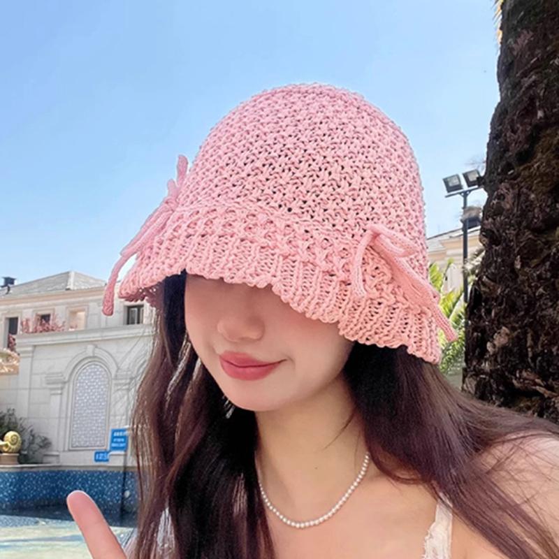 Beach Korean Straw Hat Summer Women Visor Breathable Chic Bucket Hats Fisherman Cap Hand Weaving Girl Fishing Sun Caps For Women