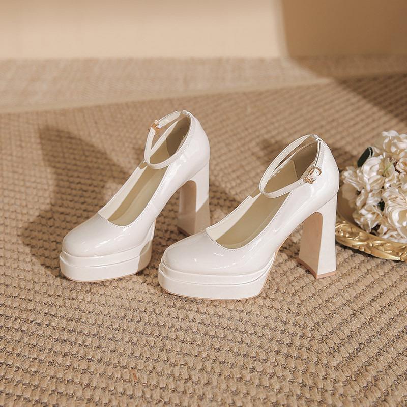 

2026 Spring Platform Women Mary Jane Shoes Fashion Shallow Buckle Shoes Women s Sexy High Heels Wedding Party Ladies Shoes 35 бежевый