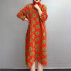 Frauen Kleid Retro Floral Plissee Kleid Im Herbst Lose Langarm Kleid O-ansatz Casual Medium Und Lange Basis Rock