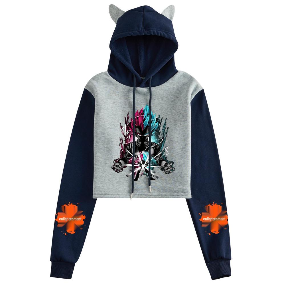 Dragon Ball Son Goku Saiyan Print Color Block Cat Ear Student Hoodie