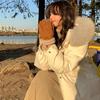 New white duck down jacket women's winter fox fur collar hooded thickened knee medium and long coat