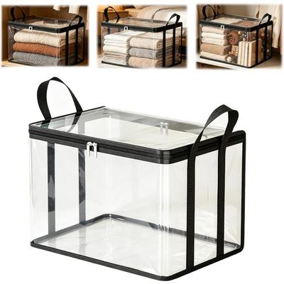 Large Clear Thick Plastic Storage Box with Hinged Lid,Heavy-Duty Large Capacity Dust-Proof Organizer Bag