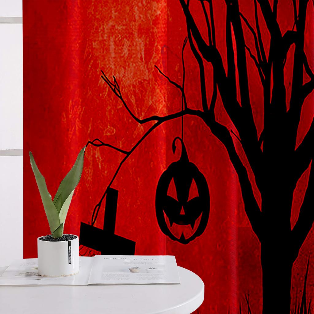 Halloween Printed Curtains for Kids, Dark Castle, Skull Witch, Children's Party Decorative Curtains, Suitable for Bedroom