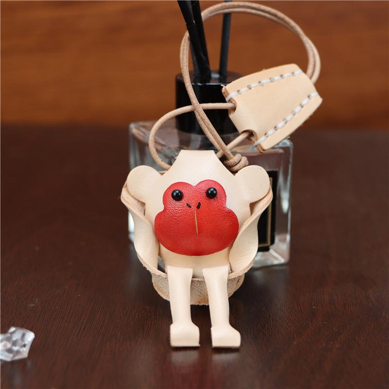 First Layer Cowhide Little Monkey Pendant Car Keychain Leather Rope Bag Pendant Accessories Zodiac Gifts