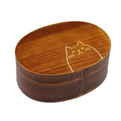 Fujishiro Kogei Magewappa Oval Bento Box Cat Japanese Finish (900ml (lacquered) Cat)