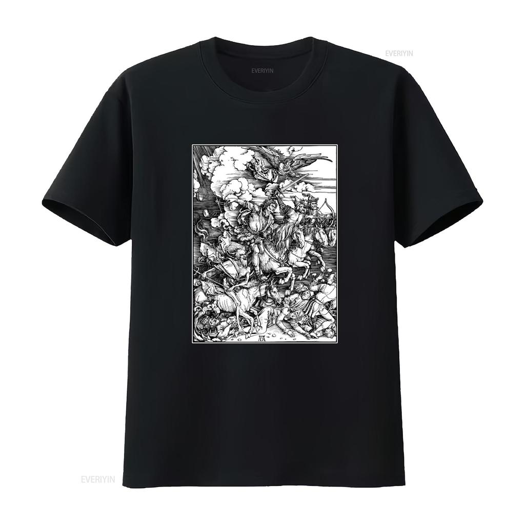 Albrecht Durer Four Horsemen of the Apocalypse German Renaissance Art Woodcut Religious Gothic T Shirt vintage Washed Versatile