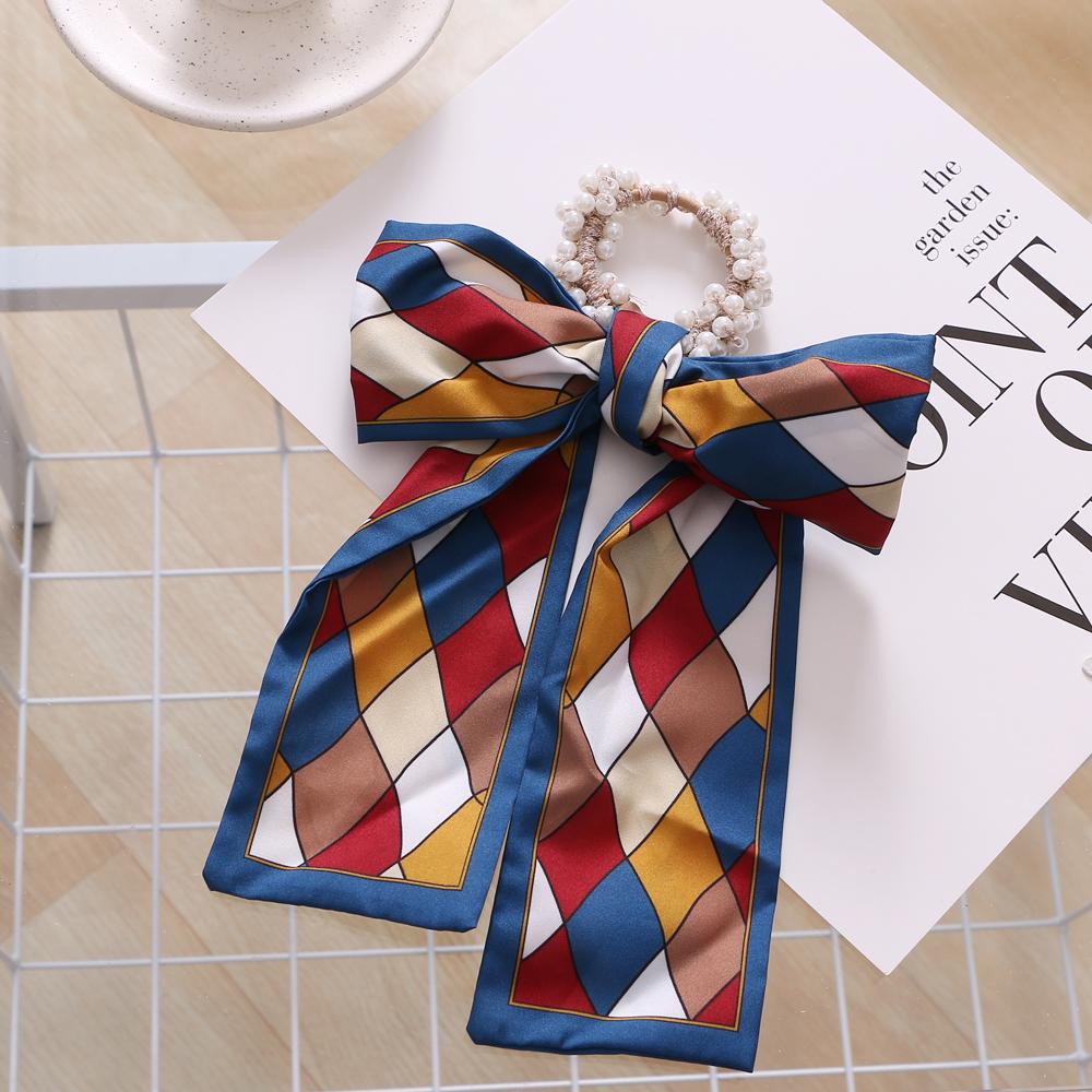 Pearl Hair Band Hair Tie Chiffon Fashion Ribbon Hair Rope Girl Streamer Ponytail Bowknot Ribbon Rubber Band Hair Accessories Headdress