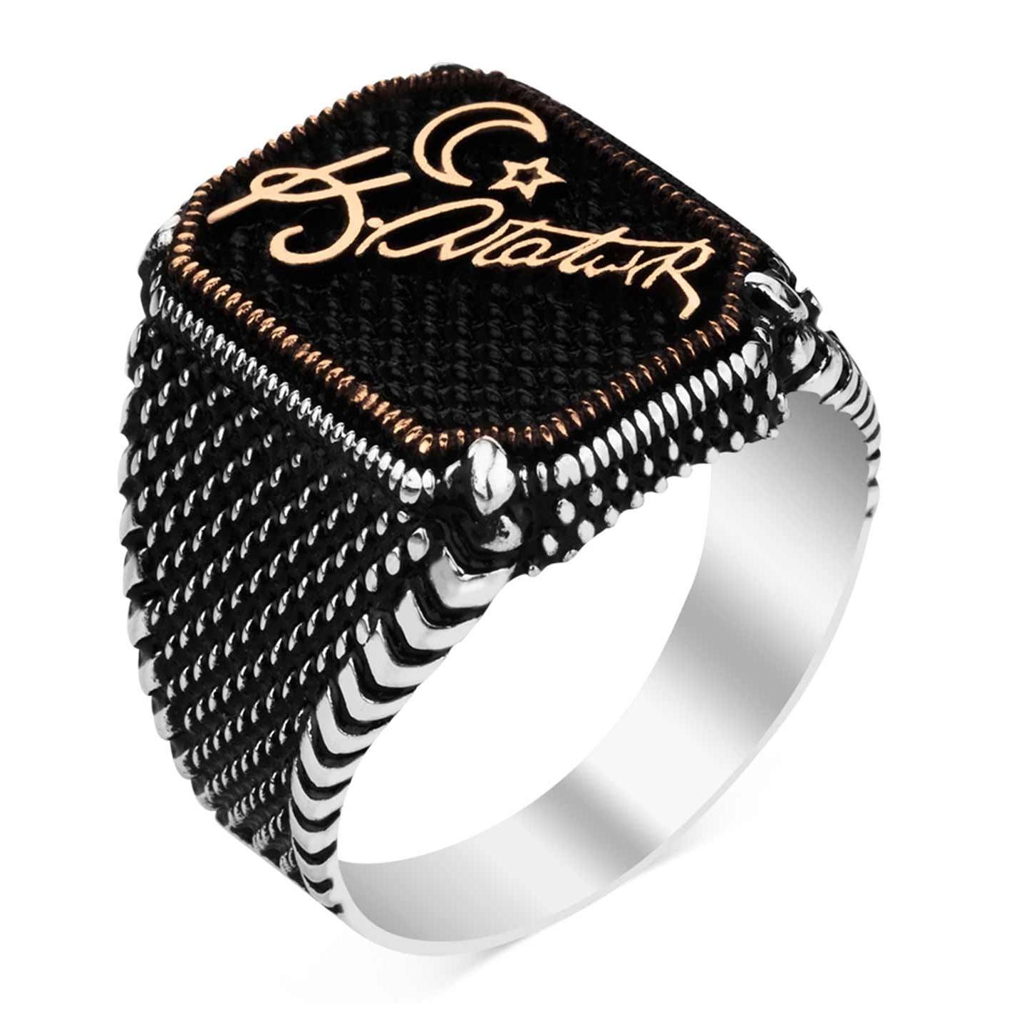 

Серебряное мужское кольцо с подписью Ататюрка Луна и звезда