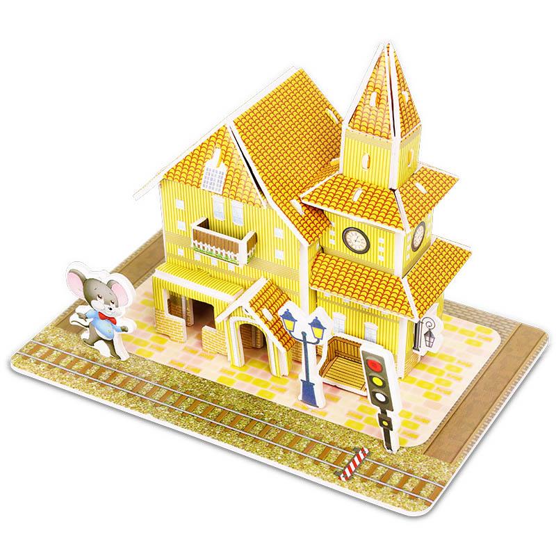 Kids 3D Stereo Puzzle Cartoon House Castle Building Model DIY Handmade Early Learning Educational Toys Gift for Children